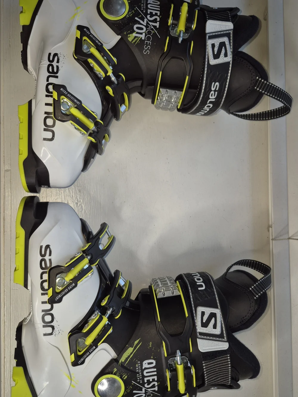 Salomon Ski Boots in White with Neon Yellow Accents